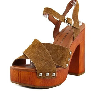 NEW Lucky Brand Leather Slingback Wooden Pumps